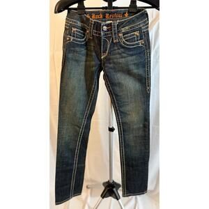 Rock Revival Straight Leg Jeans Dark Wash Embroidered Pockets Women’s Size 25